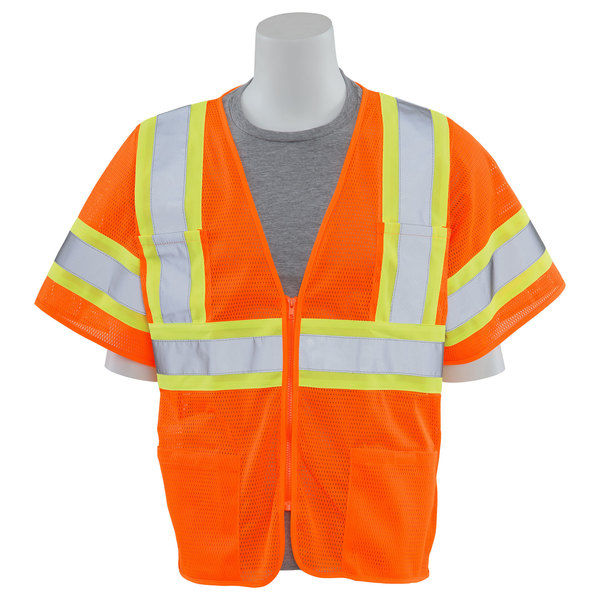 Erb Safety Safety Vest, Contrasting, Mesh, Class 3, S683P, Hi-Viz Orange, MD 62143
